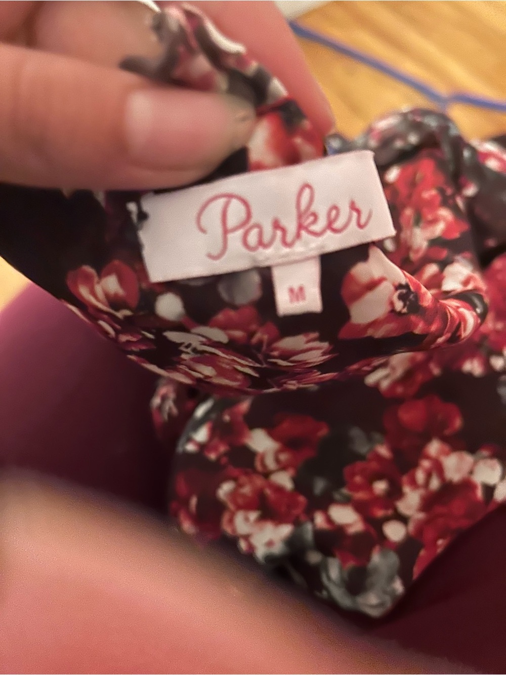 Parker Floral Cold Shoulder Top in Burgundy, Red & White - Like New - Picture 3 of 3